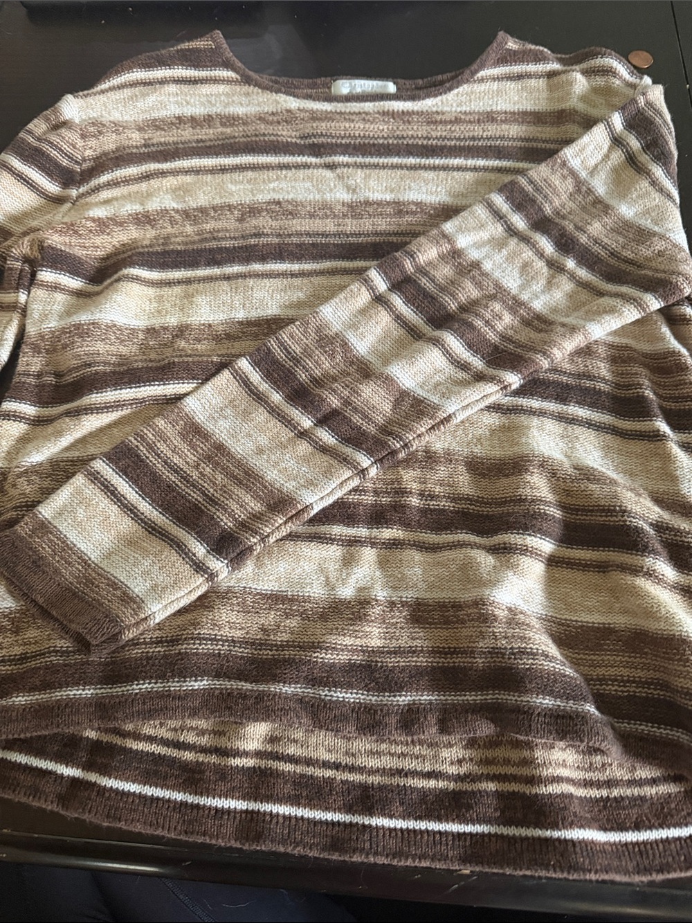 Christopher & Banks Brown and Cream Striped Knit Tee